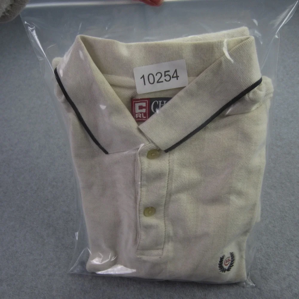 Vtg Chaps Ralph Lauren Polo Shirt Mens Medium Cream Short Sleeve‎ Textured Golf - Picture 14 of 14